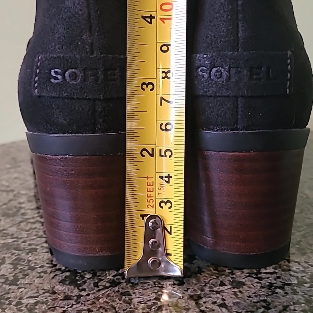 Sorel Cate Cut-out Black Full-grain Leather Bootie Ankle Boots Wmn 6 Casual